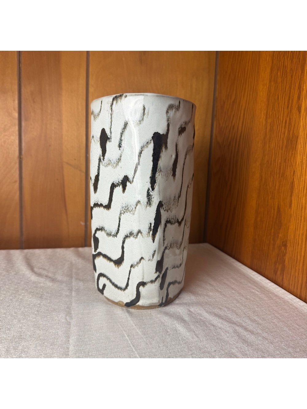 Vintage Studio Pottery Vase Black White Abstract Ceramic 10 Inch - Picture 3 of 8